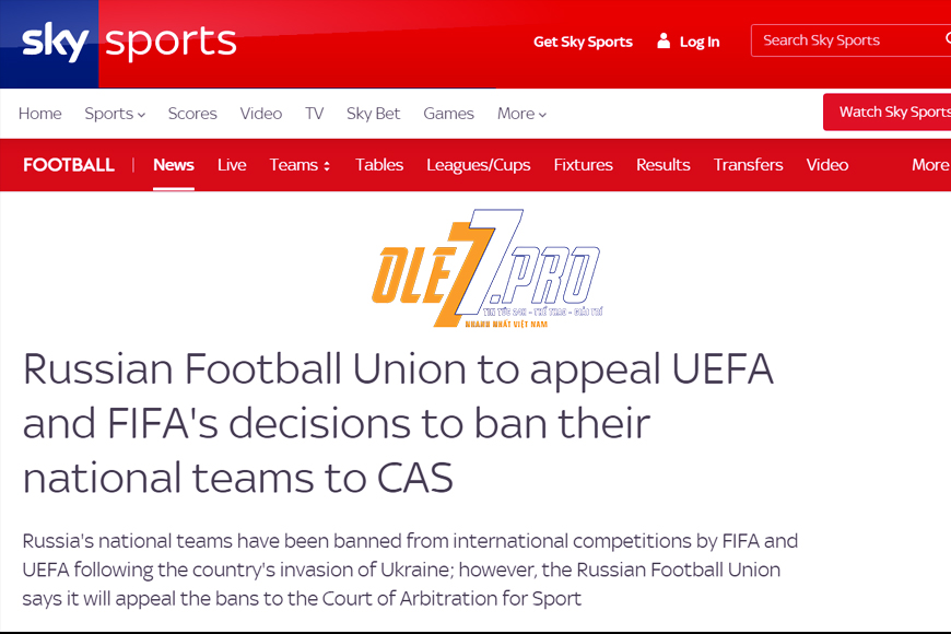 Chống lại cả thế giới, liên đoàn bóng đá Nga kiện FIFA và UEFA